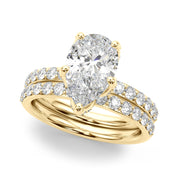 Cherished Sidestone Pear Diamond Engagement Ring in 10K/14K gold and platinum with certified lab-grown or natural diamonds