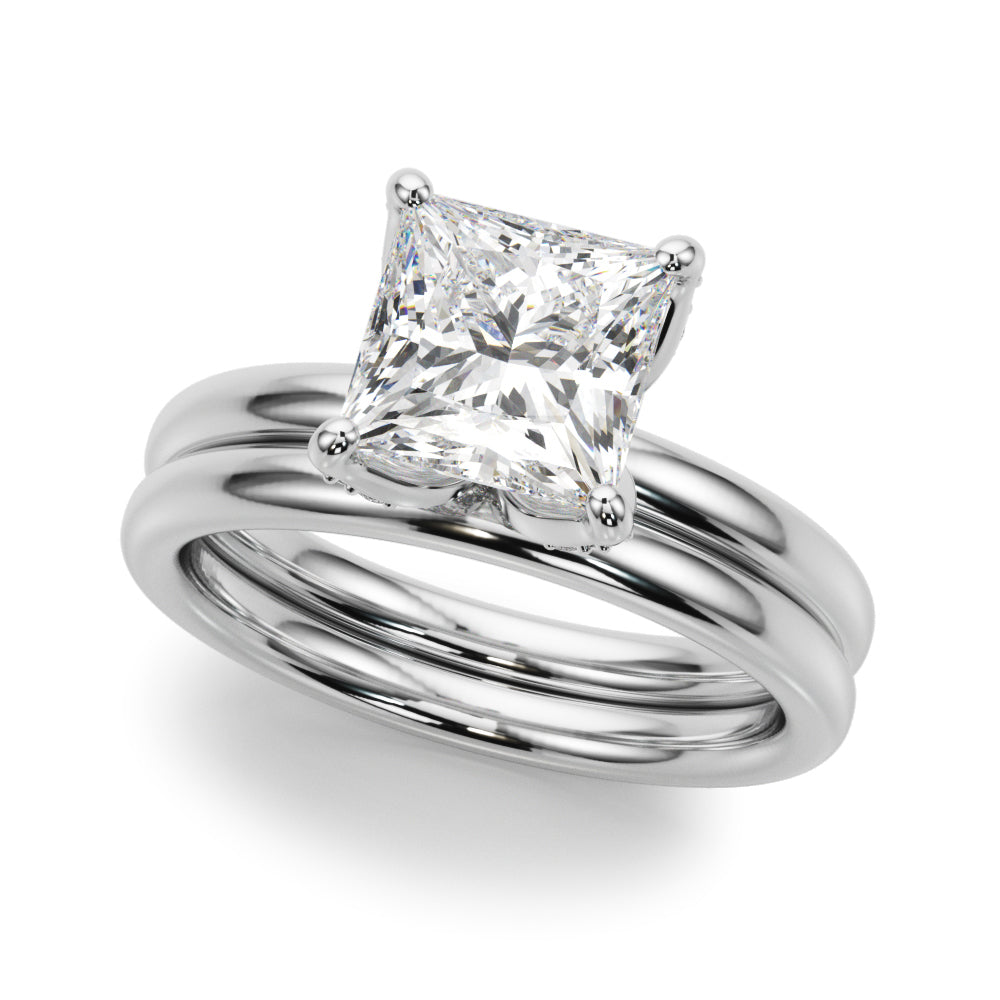 Noble Sidestone Princess Diamond Engagement Ring in 10K/14K gold and platinum with certified lab-grown or natural diamonds