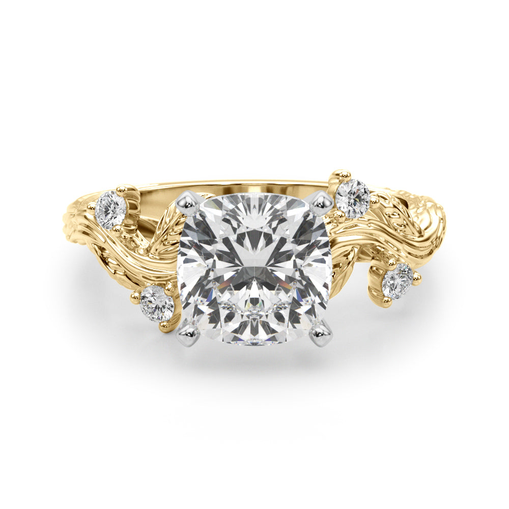Crowned Center Round Diamond Engagement Ring â€” 10K/14K Gold & Platinum