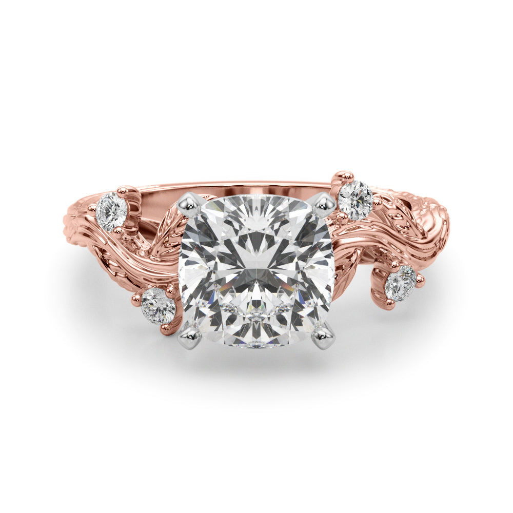 Crowned Center Round Diamond Engagement Ring â€” 10K/14K Gold & Platinum