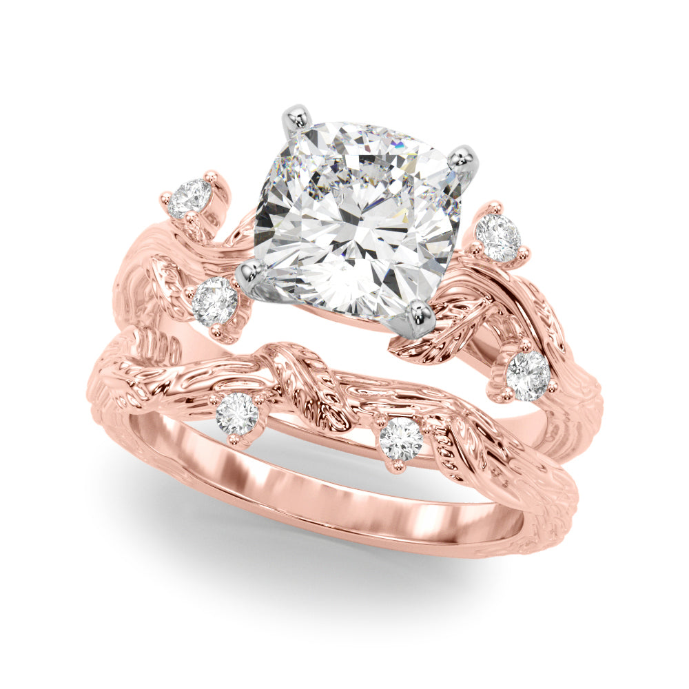 Crowned Center Round Diamond Engagement Ring â€” 10K/14K Gold & Platinum