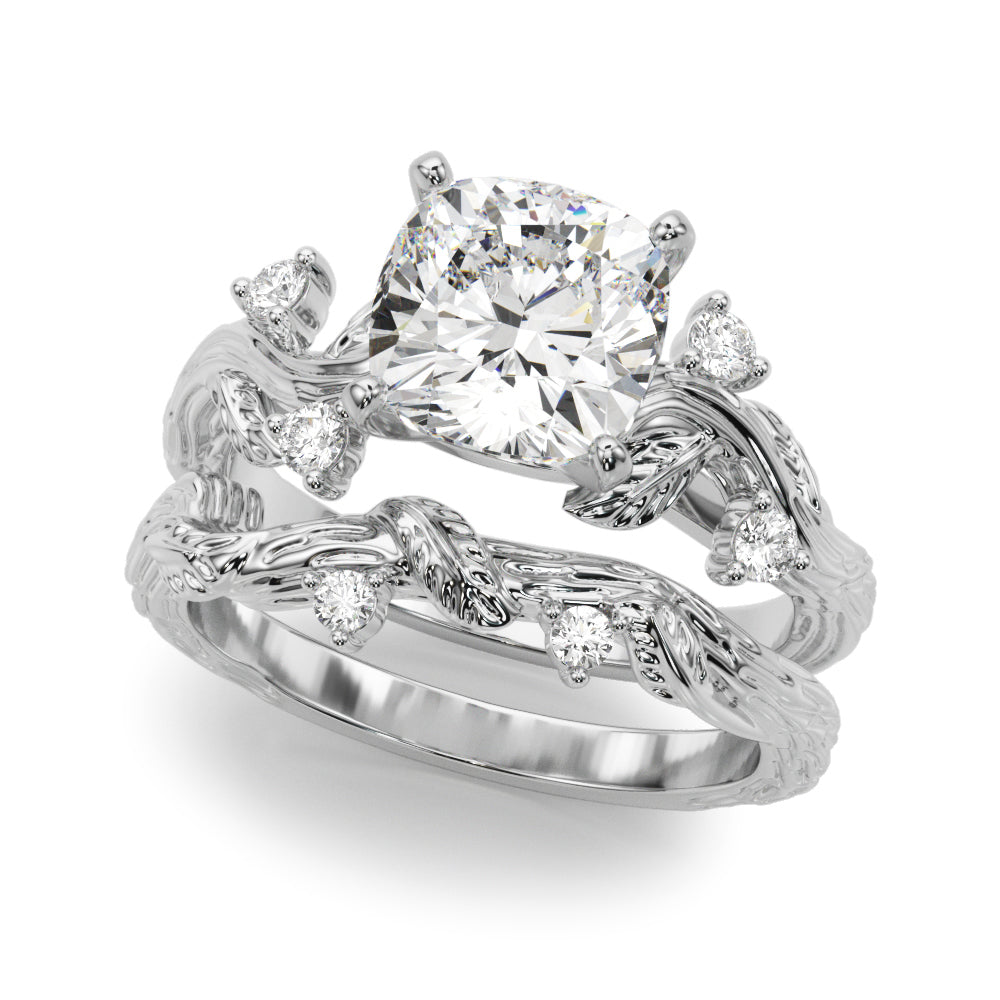 Crowned Center Round Diamond Engagement Ring â€” 10K/14K Gold & Platinum