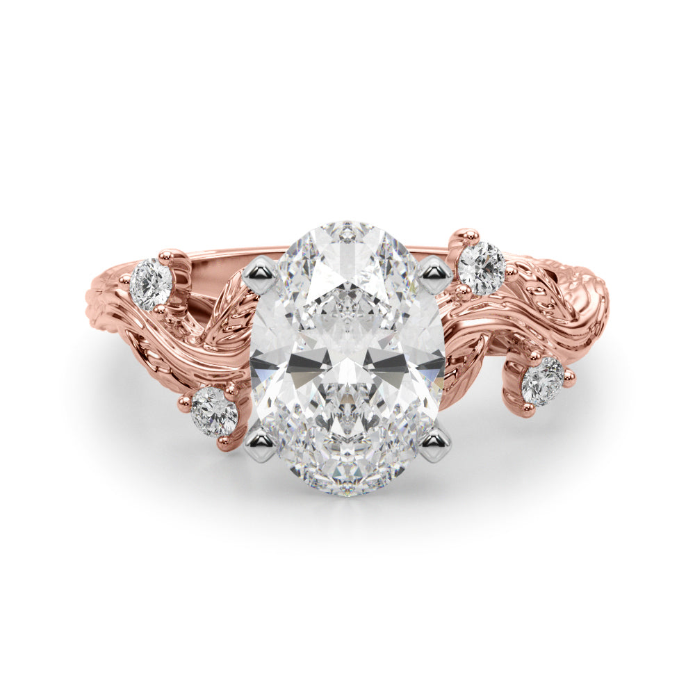 Crowned Center Round Diamond Engagement Ring â€” 10K/14K Gold & Platinum