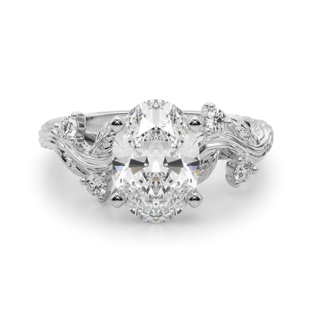 Crowned Center Round Diamond Engagement Ring â€” 10K/14K Gold & Platinum