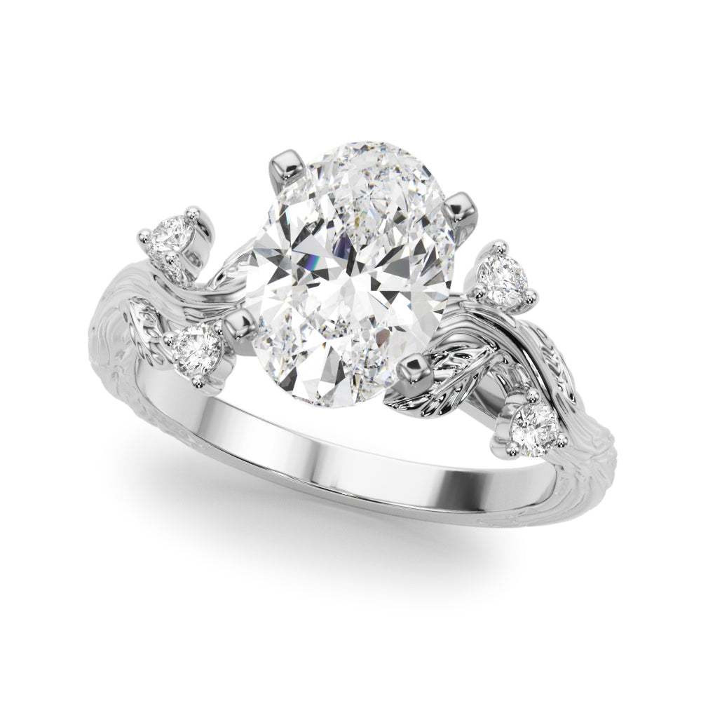 Crowned Center Round Diamond Engagement Ring â€” 10K/14K Gold & Platinum