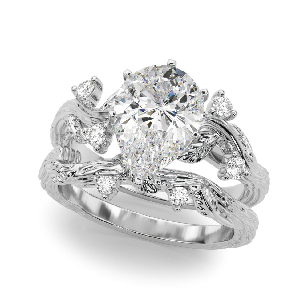 Crowned Center Round Diamond Engagement Ring â€” 10K/14K Gold & Platinum