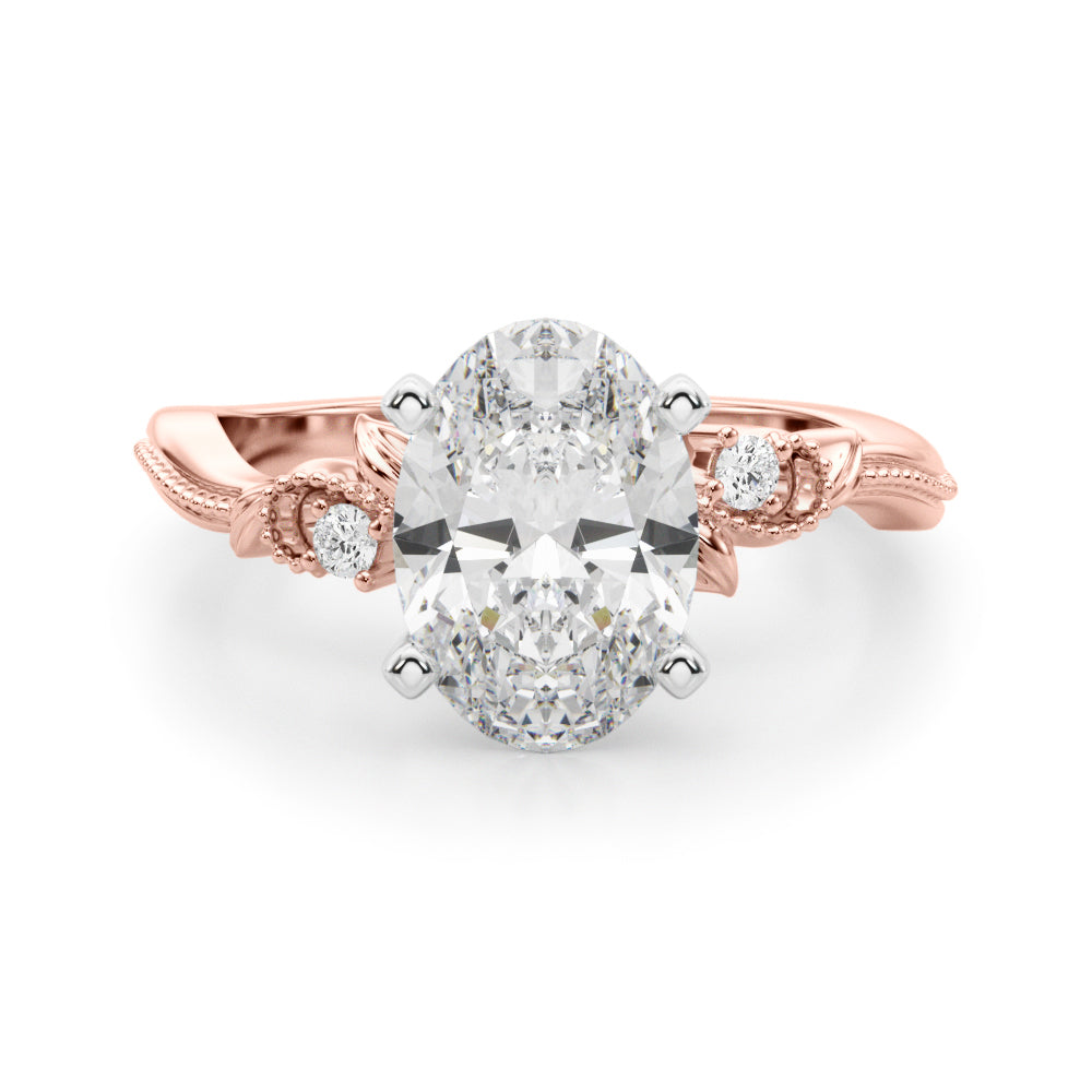 Graceful Center Engagement Ring Oval Diamond Engagement Ring â€” 10K/14K Gold & Platinum