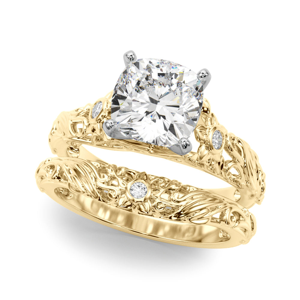 Splendid Center Round Diamond Engagement Ring in 10K/14K gold and platinum with certified lab-grown or natural diamonds