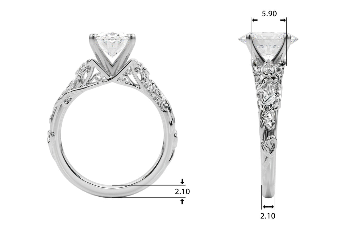 Splendid Center Round Diamond Engagement Ring in 10K/14K gold and platinum with certified lab-grown or natural diamonds