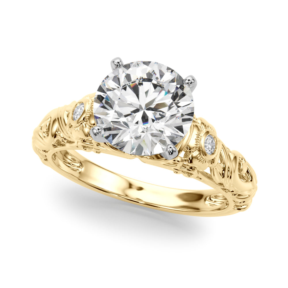 Enchanted Center Round Diamond Engagement Ring in 10K/14K gold and platinum with certified lab-grown or natural diamonds