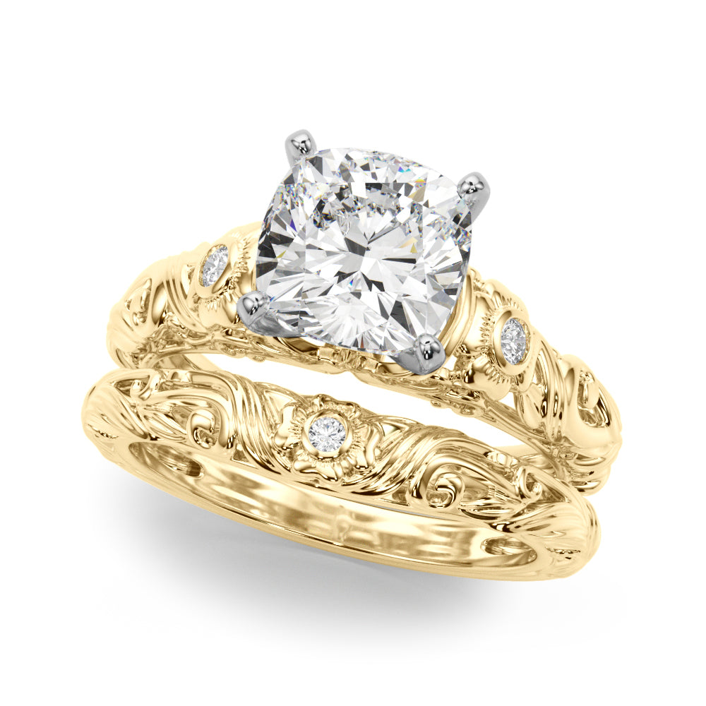 Enchanted Center Round Diamond Engagement Ring in 10K/14K gold and platinum with certified lab-grown or natural diamonds