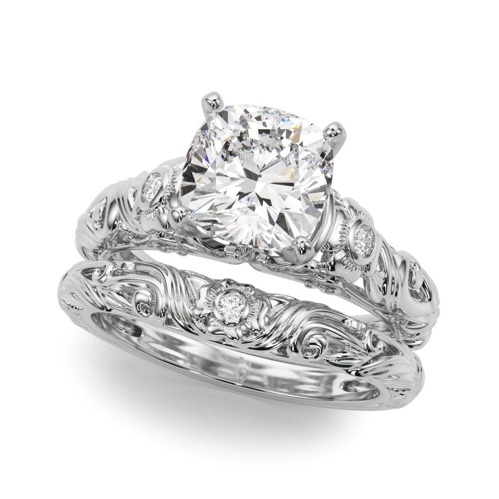 Enchanted Center Round Diamond Engagement Ring in 10K/14K gold and platinum with certified lab-grown or natural diamonds