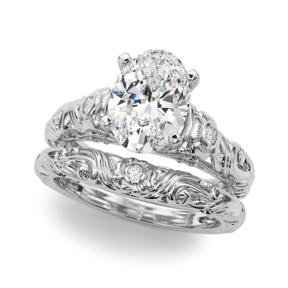 Enchanted Center Round Diamond Engagement Ring in 10K/14K gold and platinum with certified lab-grown or natural diamonds