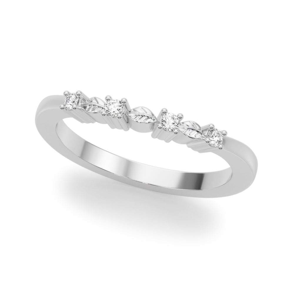 Accented Leaf Half Eternity Ring in Gold & Platinum