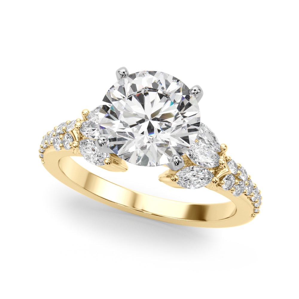 Noble Sidestone Round Diamond Engagement Ring in 10K/14K gold and platinum with certified lab-grown or natural diamonds