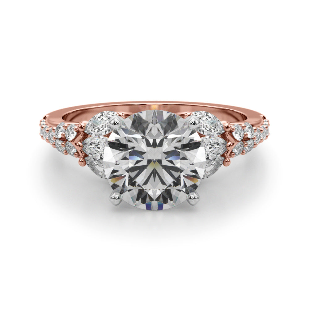 Noble Sidestone Round Diamond Engagement Ring in 10K/14K gold and platinum with certified lab-grown or natural diamonds