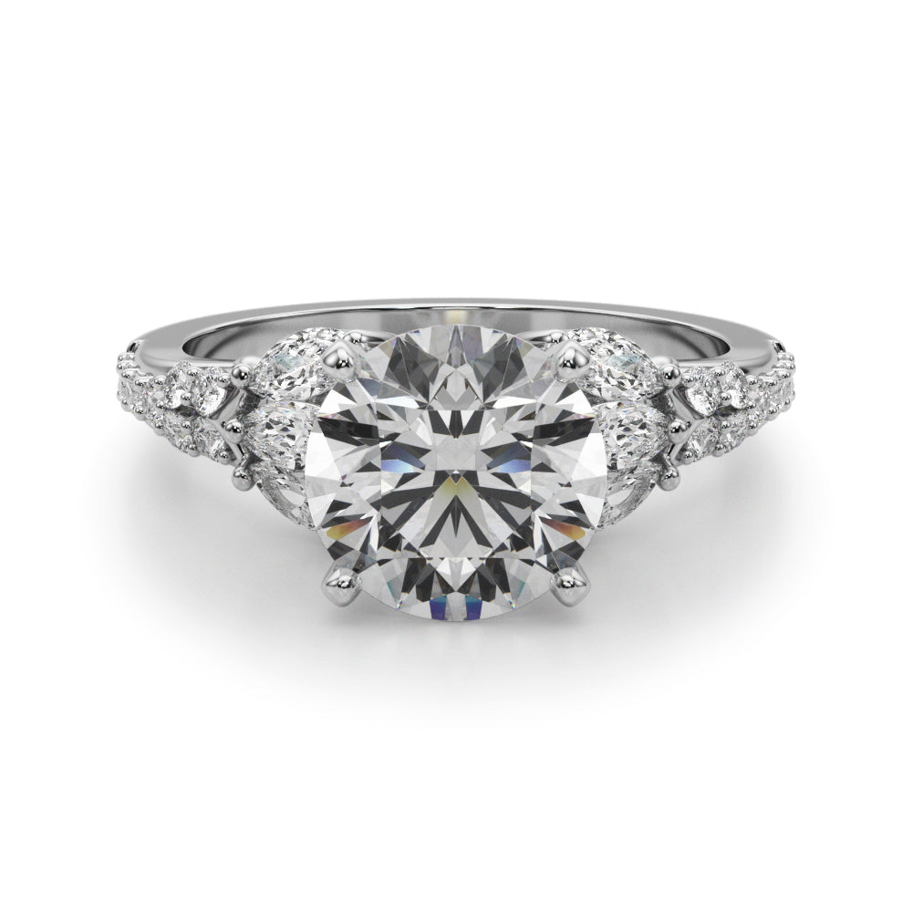 Noble Sidestone Round Diamond Engagement Ring in 10K/14K gold and platinum with certified lab-grown or natural diamonds