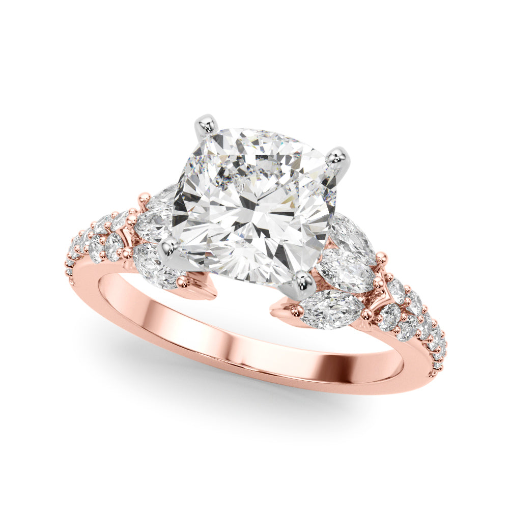 Noble Sidestone Round Diamond Engagement Ring in 10K/14K gold and platinum with certified lab-grown or natural diamonds