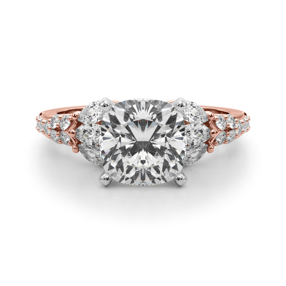 Noble Sidestone Round Diamond Engagement Ring in 10K/14K gold and platinum with certified lab-grown or natural diamonds