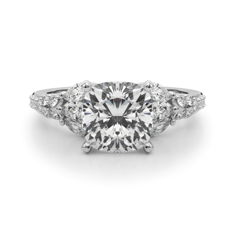 Noble Sidestone Round Diamond Engagement Ring in 10K/14K gold and platinum with certified lab-grown or natural diamonds
