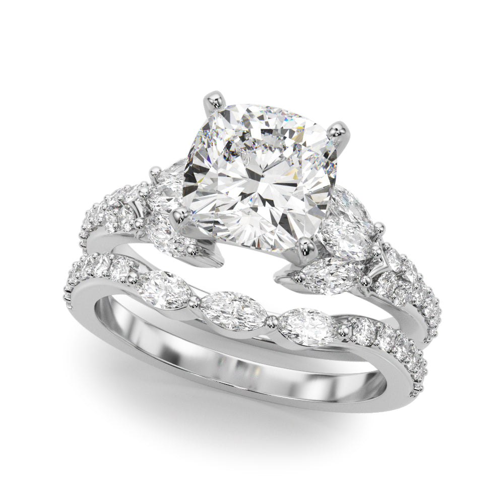Noble Sidestone Round Diamond Engagement Ring in 10K/14K gold and platinum with certified lab-grown or natural diamonds