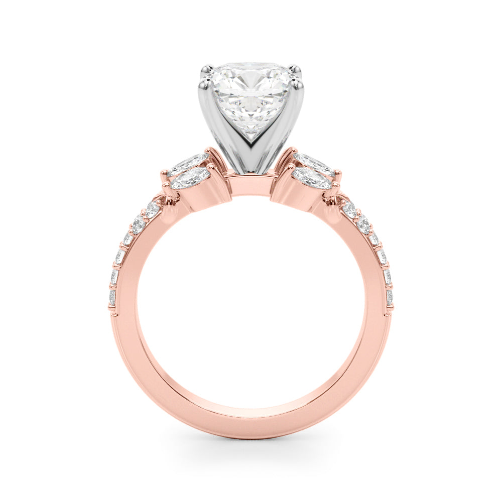 Noble Sidestone Round Diamond Engagement Ring in 10K/14K gold and platinum with certified lab-grown or natural diamonds