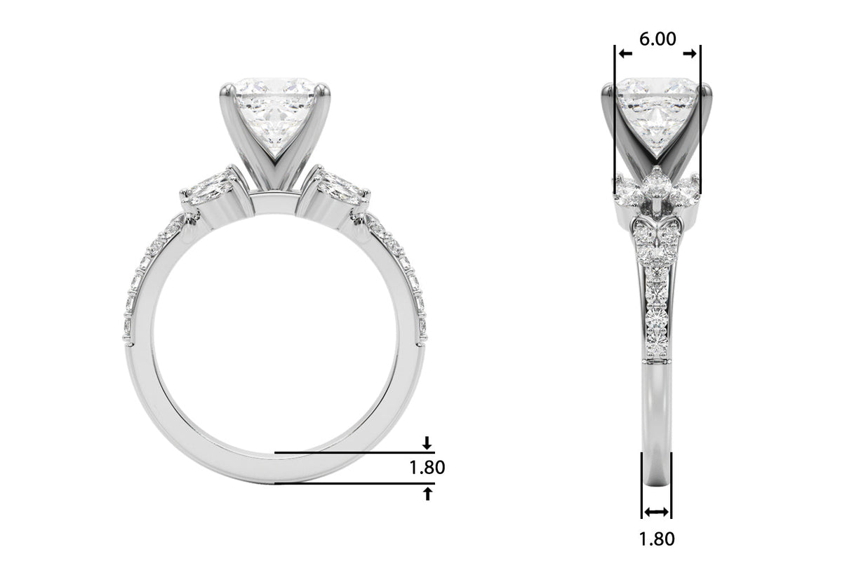 Noble Sidestone Round Diamond Engagement Ring in 10K/14K gold and platinum with certified lab-grown or natural diamonds