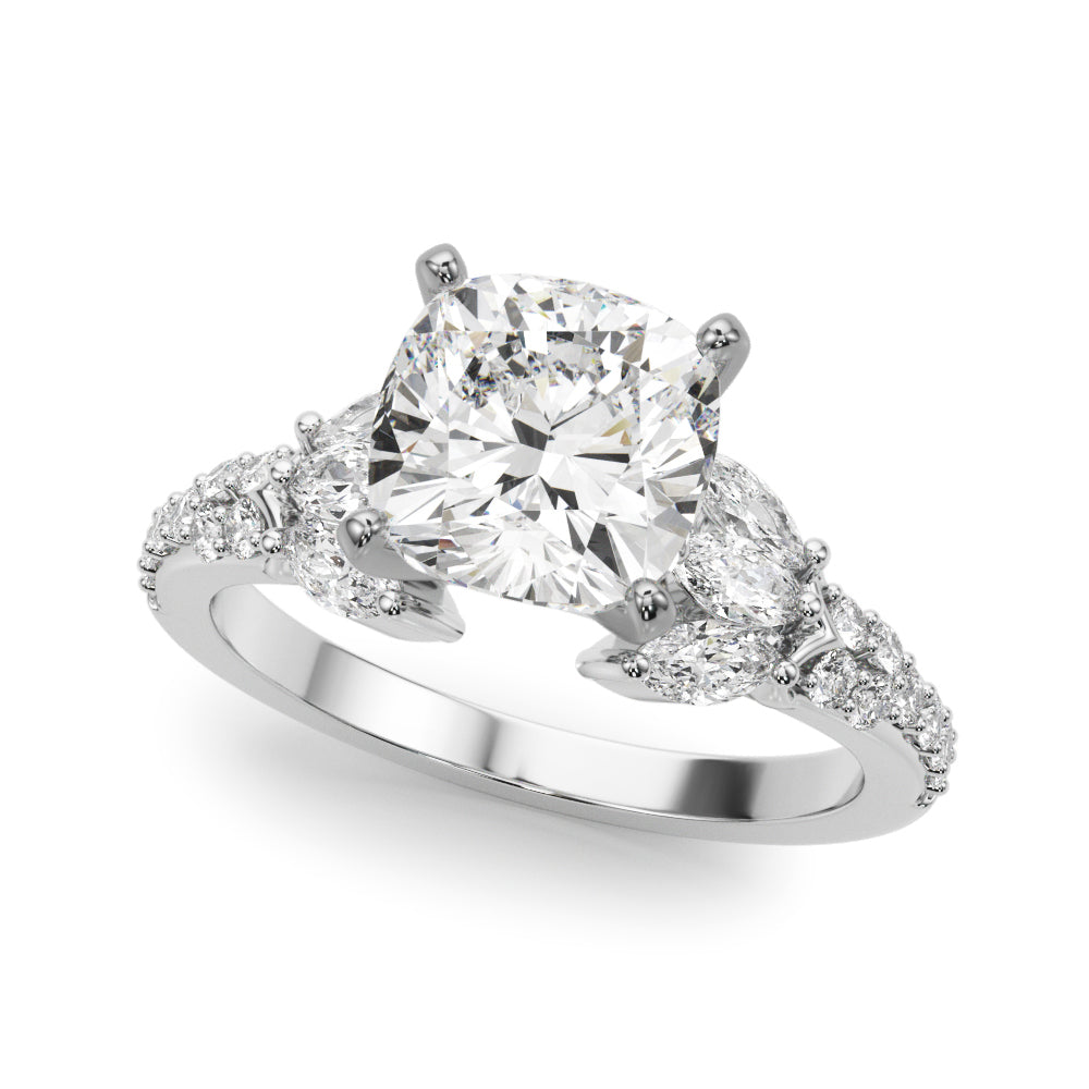Noble Sidestone Round Diamond Engagement Ring in 10K/14K gold and platinum with certified lab-grown or natural diamonds