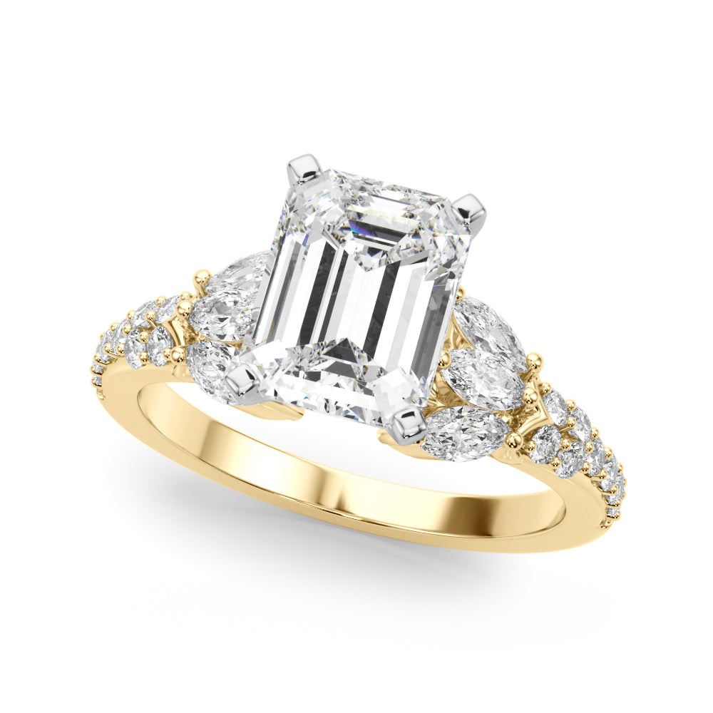 Noble Sidestone Round Diamond Engagement Ring in 10K/14K gold and platinum with certified lab-grown or natural diamonds