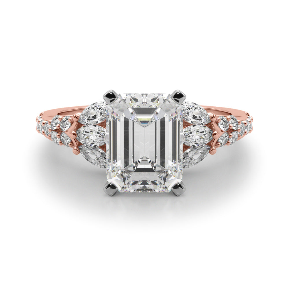 Noble Sidestone Round Diamond Engagement Ring in 10K/14K gold and platinum with certified lab-grown or natural diamonds