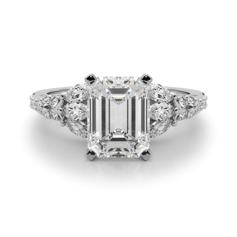 Noble Sidestone Round Diamond Engagement Ring in 10K/14K gold and platinum with certified lab-grown or natural diamonds