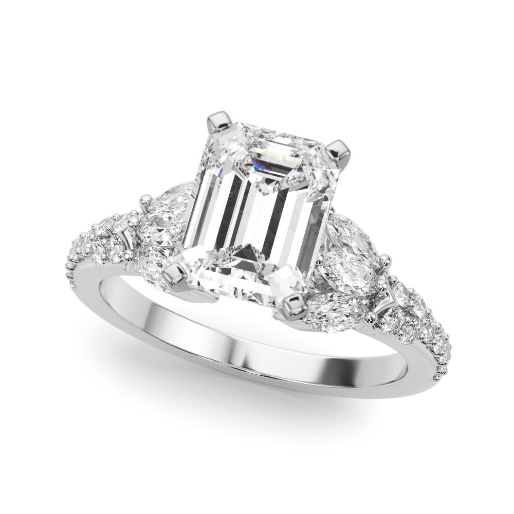Noble Sidestone Round Diamond Engagement Ring in 10K/14K gold and platinum with certified lab-grown or natural diamonds