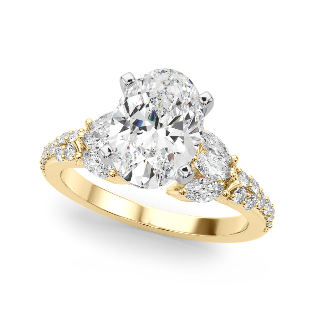 Noble Sidestone Round Diamond Engagement Ring in 10K/14K gold and platinum with certified lab-grown or natural diamonds