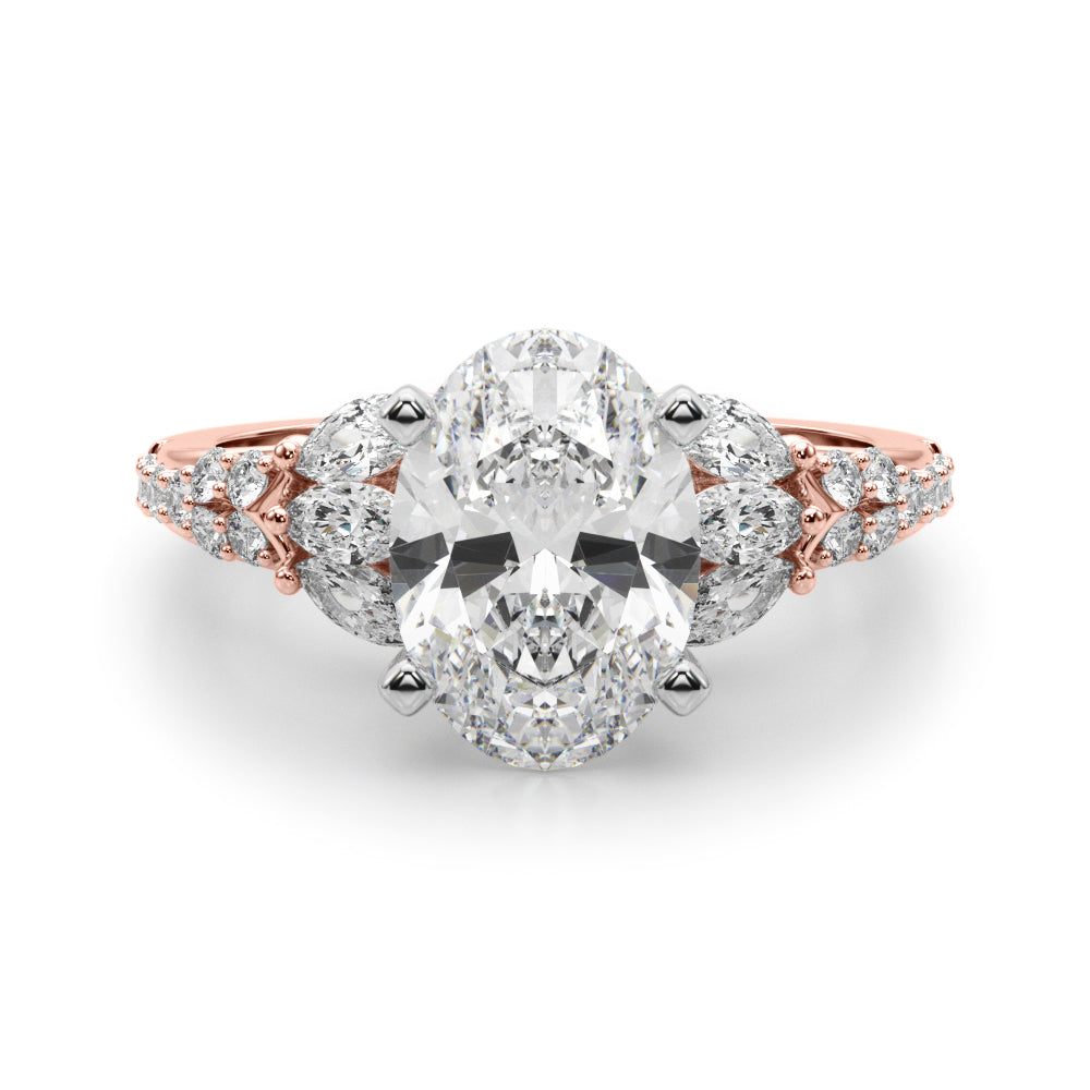 Noble Sidestone Round Diamond Engagement Ring in 10K/14K gold and platinum with certified lab-grown or natural diamonds