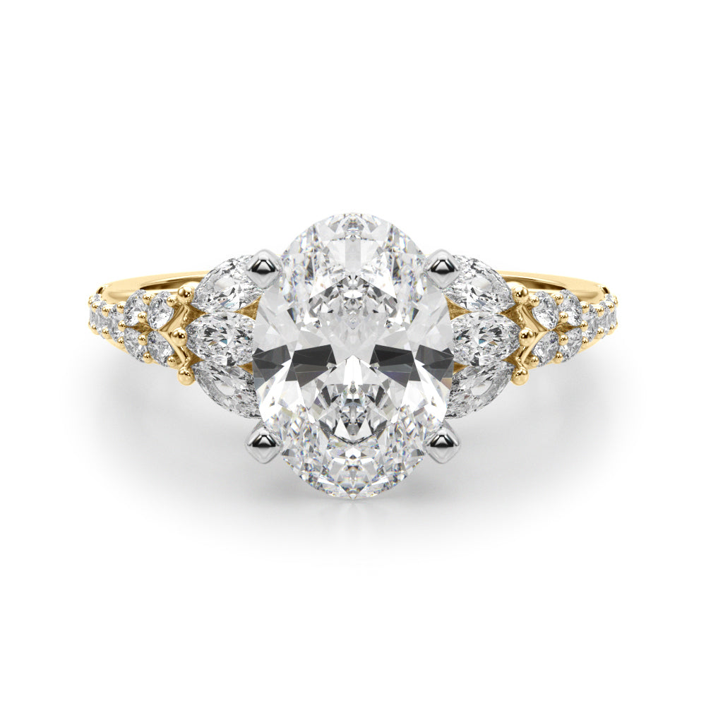 Noble Sidestone Round Diamond Engagement Ring in 10K/14K gold and platinum with certified lab-grown or natural diamonds