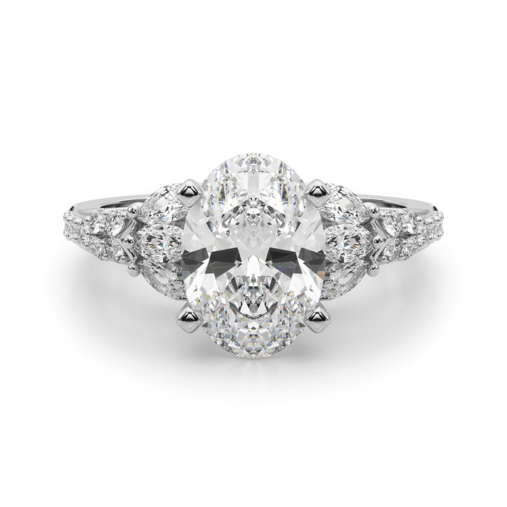 Noble Sidestone Round Diamond Engagement Ring in 10K/14K gold and platinum with certified lab-grown or natural diamonds