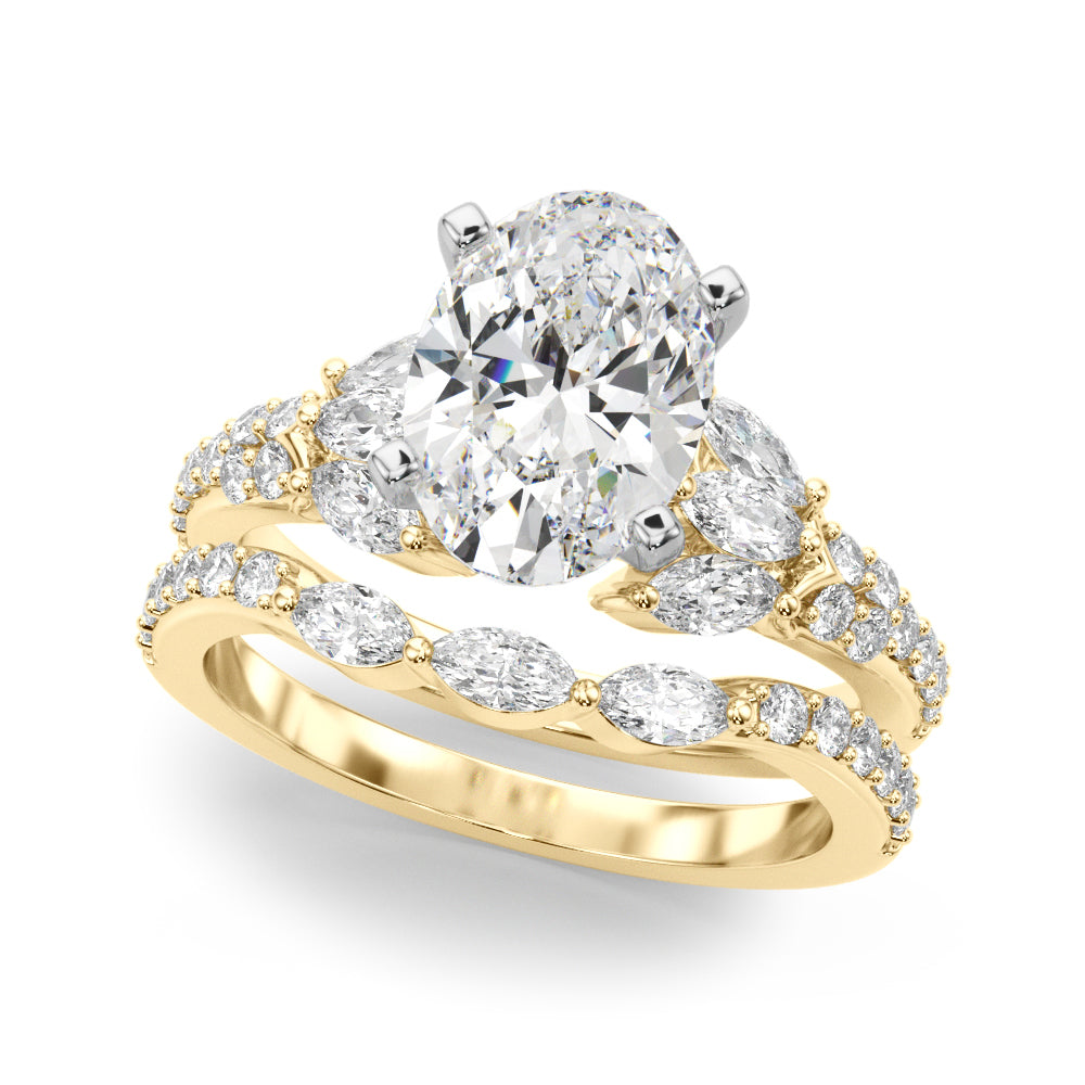 Noble Sidestone Round Diamond Engagement Ring in 10K/14K gold and platinum with certified lab-grown or natural diamonds