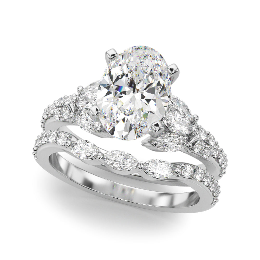 Noble Sidestone Round Diamond Engagement Ring in 10K/14K gold and platinum with certified lab-grown or natural diamonds