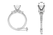 Noble Sidestone Round Diamond Engagement Ring in 10K/14K gold and platinum with certified lab-grown or natural diamonds