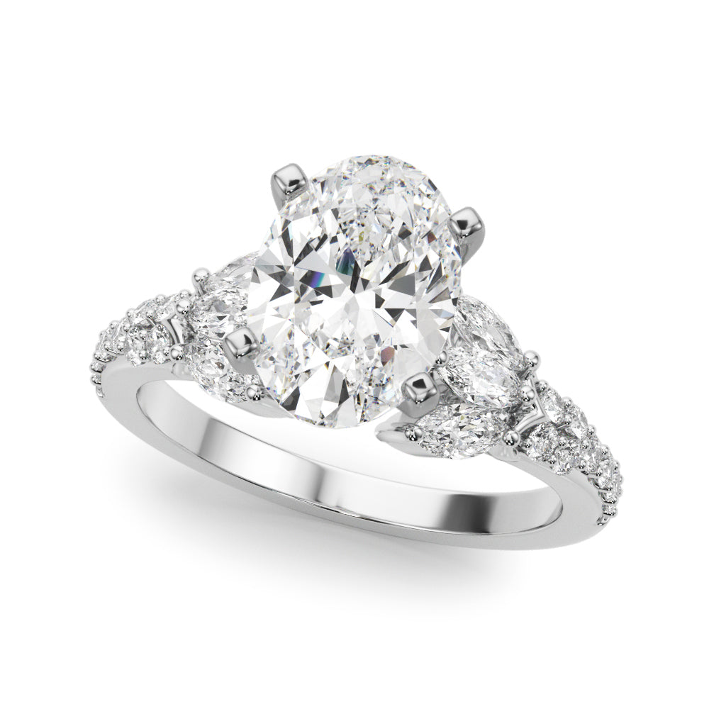Noble Sidestone Round Diamond Engagement Ring in 10K/14K gold and platinum with certified lab-grown or natural diamonds