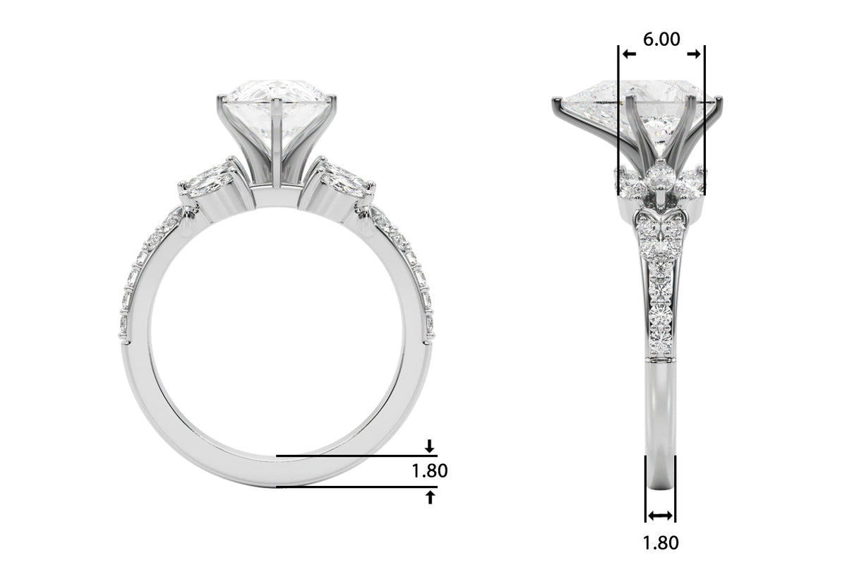 Noble Sidestone Round Diamond Engagement Ring in 10K/14K gold and platinum with certified lab-grown or natural diamonds