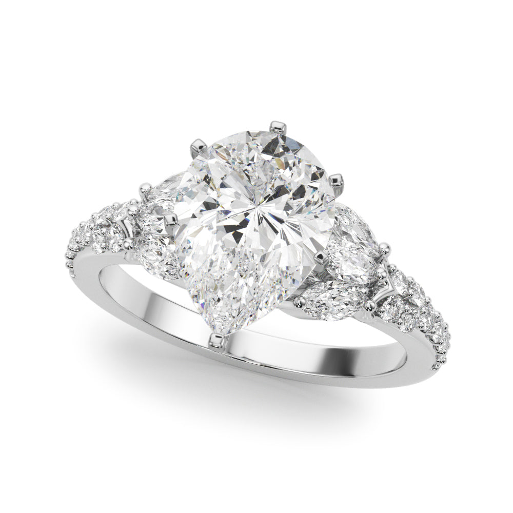 Noble Sidestone Round Diamond Engagement Ring in 10K/14K gold and platinum with certified lab-grown or natural diamonds
