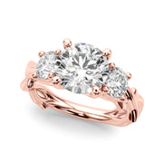 Regal Three-Stone Ring With Twisted Shank Round Diamond Engagement Ring â€” 10K/14K Gold & Platinum