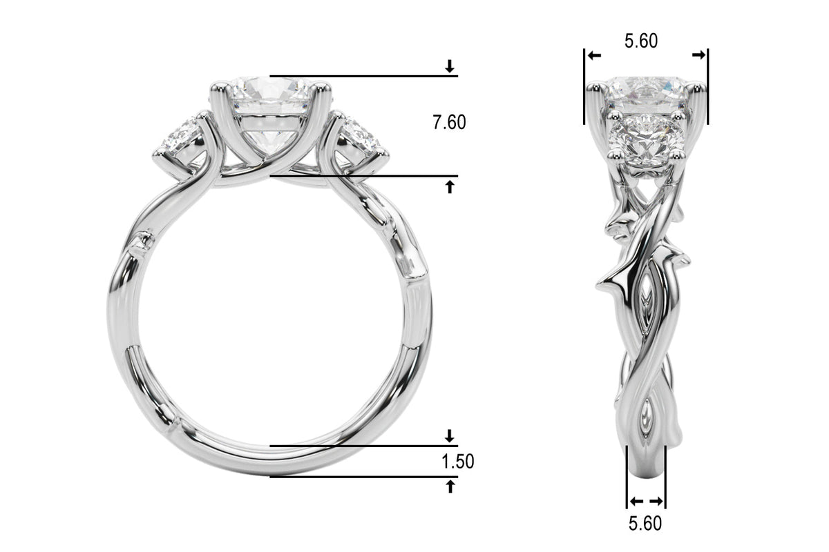 Regal Three-Stone Ring With Twisted Shank Round Diamond Engagement Ring â€” 10K/14K Gold & Platinum