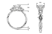 Regal Three-Stone Ring With Twisted Shank Round Diamond Engagement Ring â€” 10K/14K Gold & Platinum
