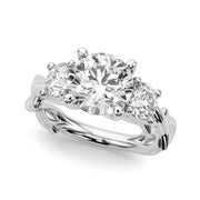 Three Stone Round Diamond Engagement Ring with Twisted Shank in 10K/14K gold and platinum with certified lab-grown or natural diamonds