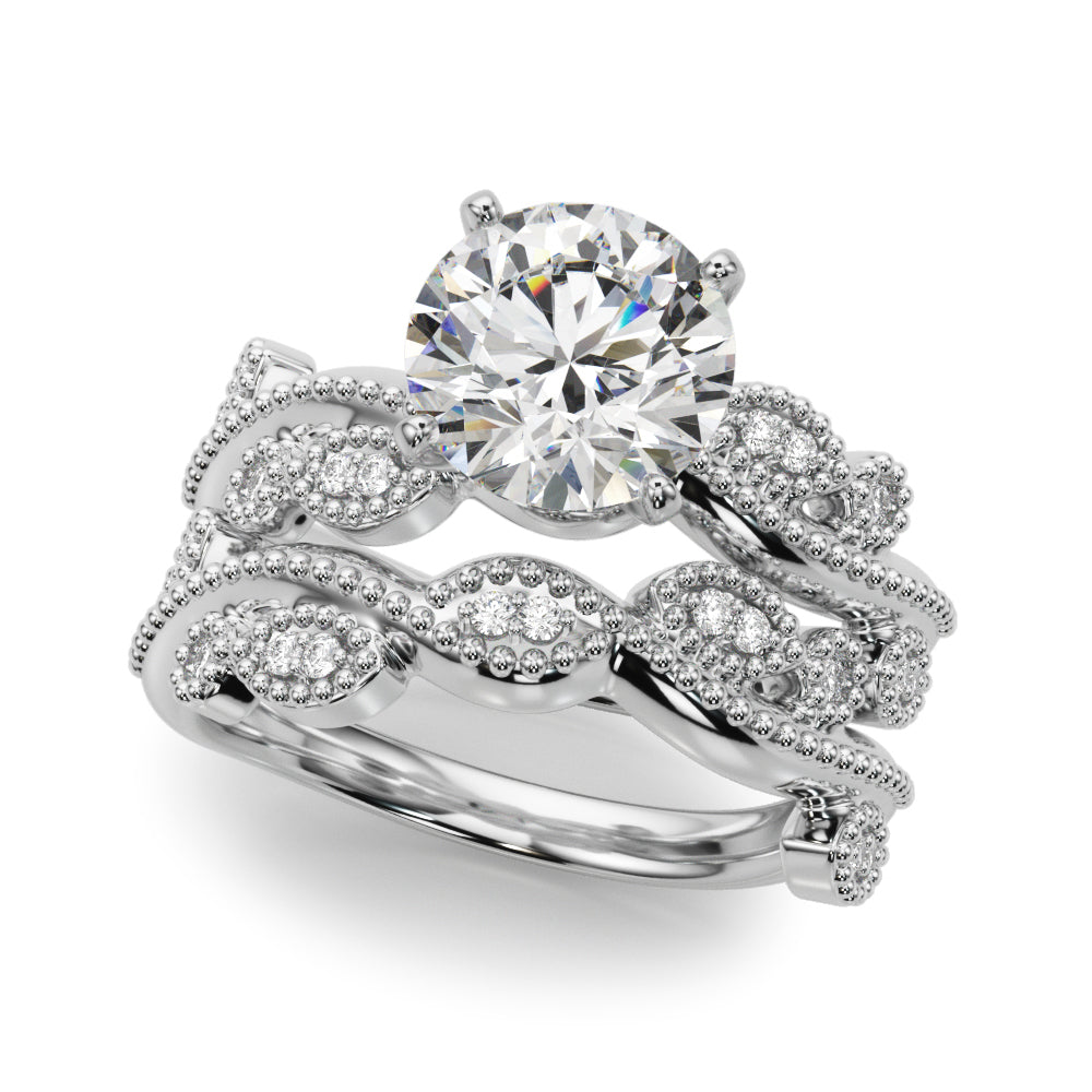Brilliant Sidestone Round Diamond Engagement Ring in 10K/14K gold and platinum with certified lab-grown or natural diamonds