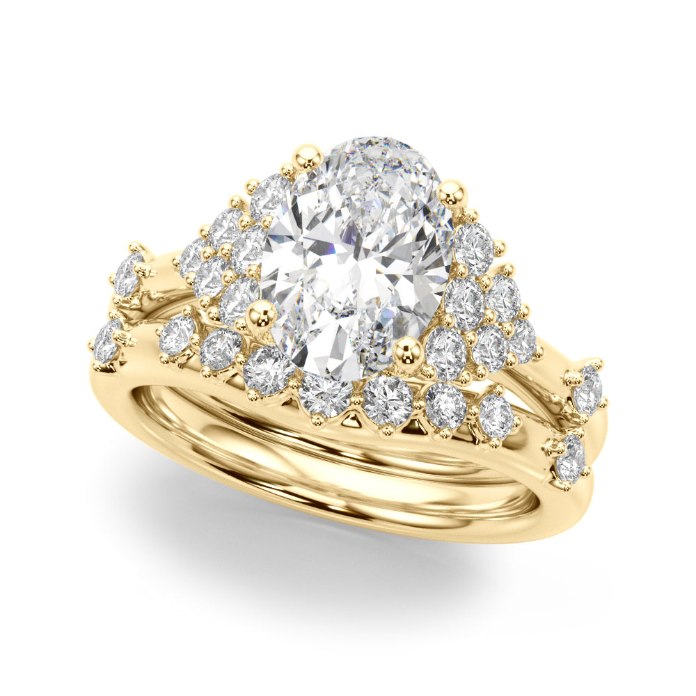 Sculpted Ov Center Round Diamond Engagement Ring â€” 10K/14K Gold & Platinum