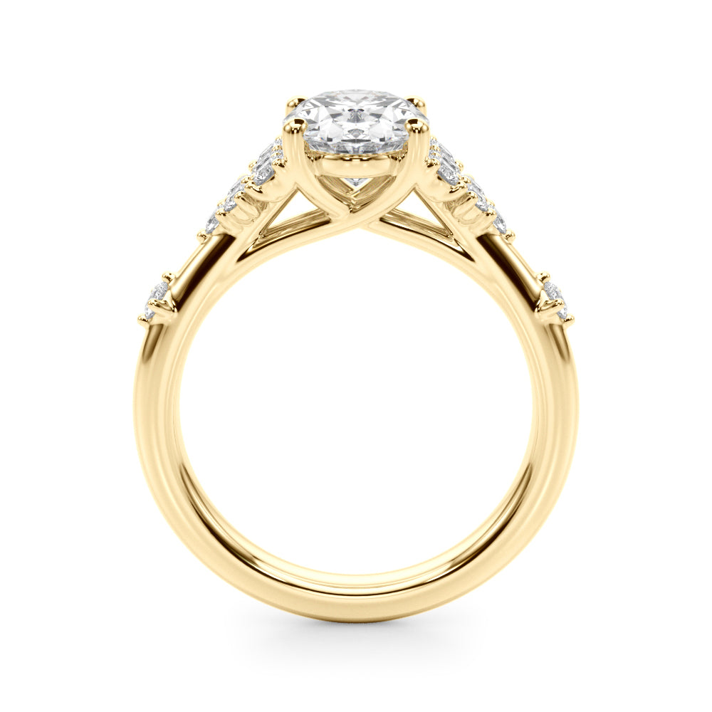 Sculpted Ov Center Round Diamond Engagement Ring â€” 10K/14K Gold & Platinum