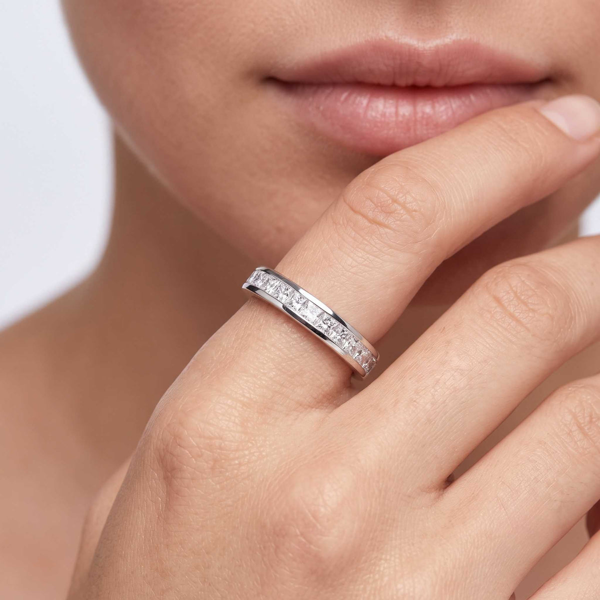 Lab-Grown Diamond Princess Half Eternity Ring in 10K/14K gold and platinum with certified lab-grown or natural diamonds